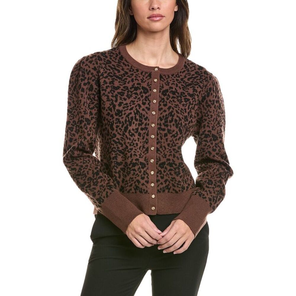 Generation Love Womens Tulum Jacquard Wool-Blend Cardigan, Black